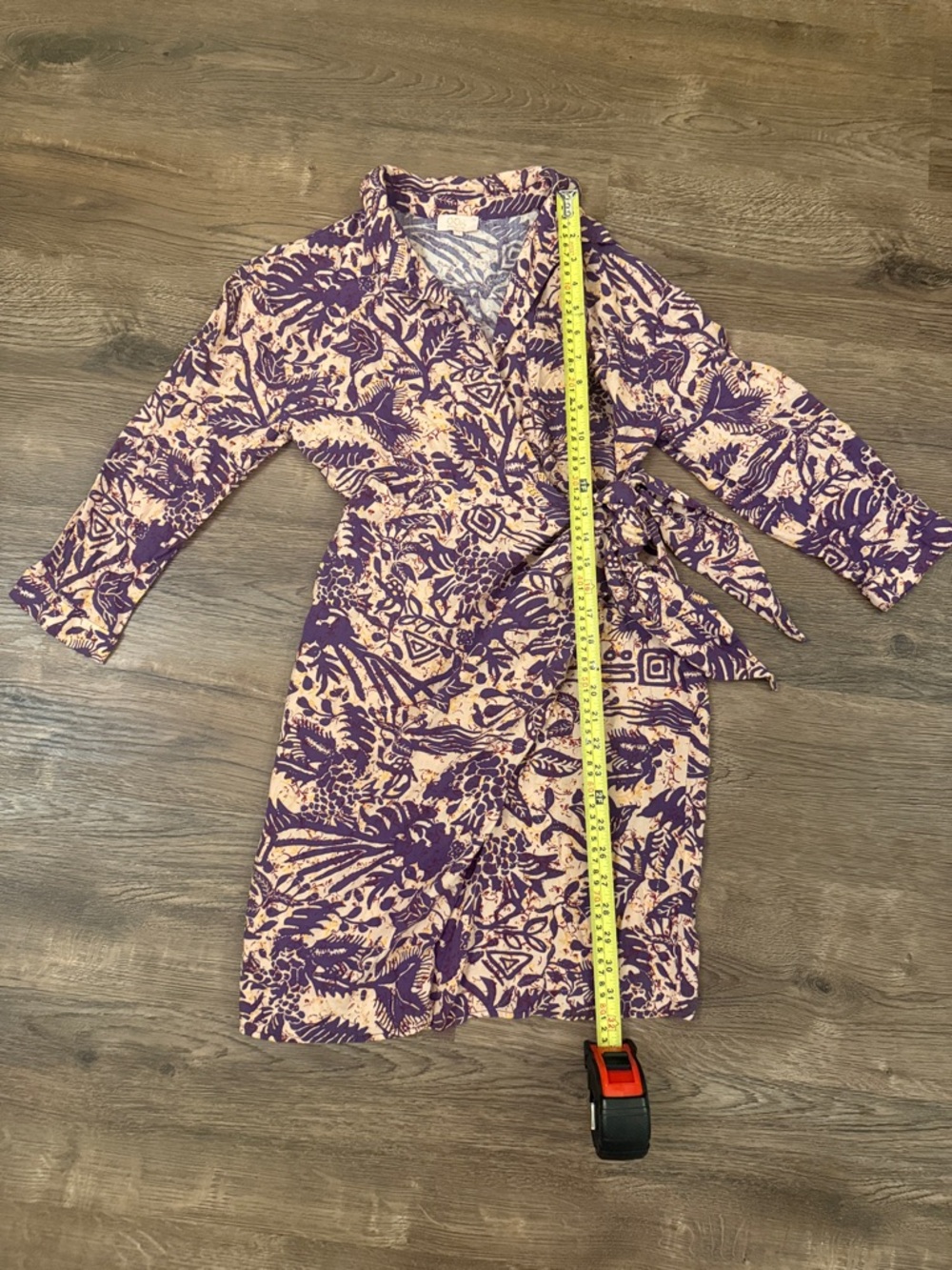 GOA Paris Purple and Cream Printed Wrap Dress Size T1 see measurements